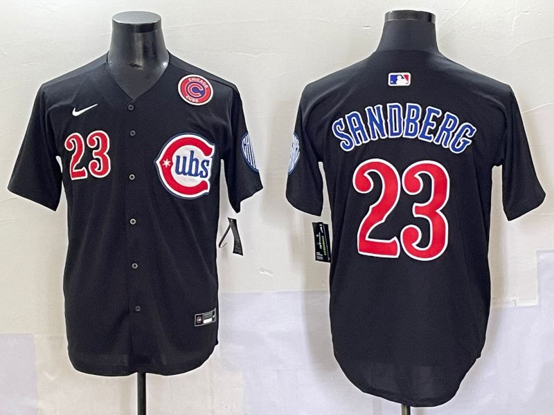 Men 2025 Chicago Cubs #23 Sandberg Black Fashion Retro Nike MLB Jersey style 3